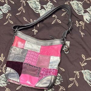 Coach Patchwork Shoulder Bag - Pink and Silver